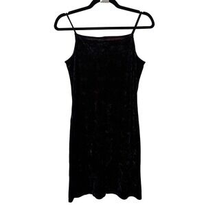 Y2K M Studio Vintage Crushed Velvet Mini Slip Dress Black Red Square Neck 90s